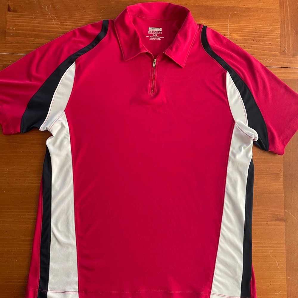 Classic Red Polo Shirt with Black and White Accents